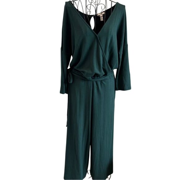 Daily Ritual- Oversized Emerald Green Soft Wide Leg Elbow-Sleeve Jumpsuit, XL - Picture 2 of 14